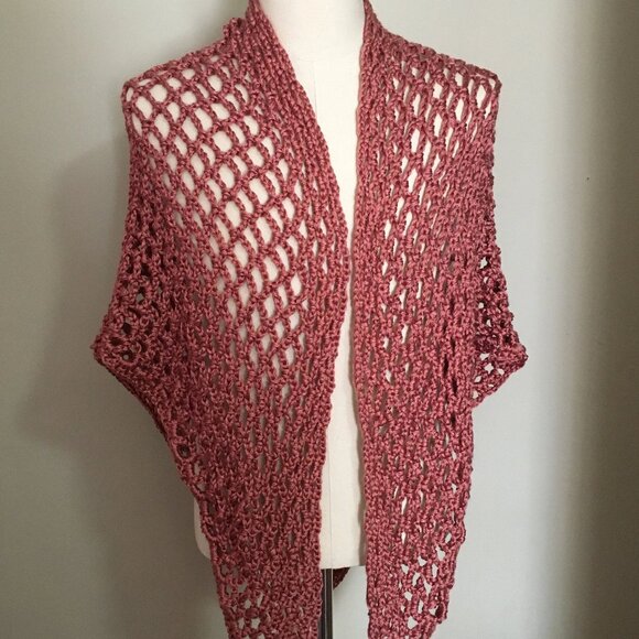 Pink Crochet Shawl | Handmade Fishnet Shawl - Picture 1 of 6